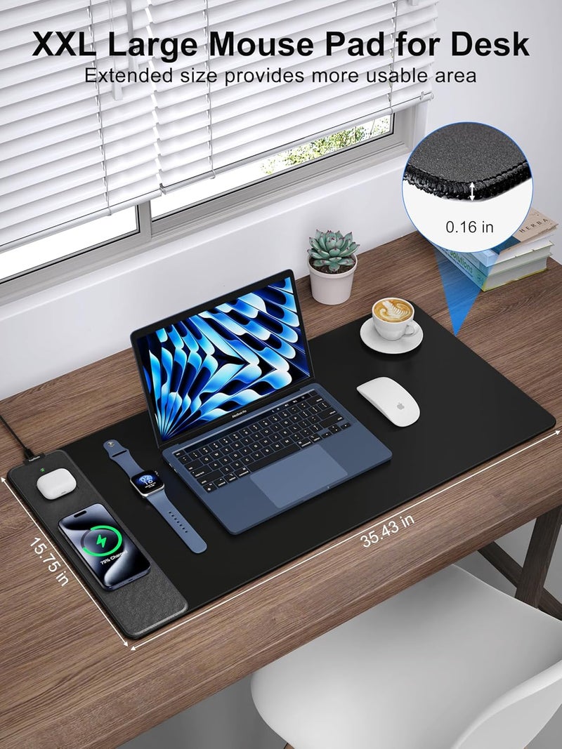 TopMade Mouse Pad with 15W Fast Wireless Charging, 35.43"x15.75" XXXL Large Gaming Waterproof Desk Pad with Ultra-Smooth Surface, Non-Slip Base, Classic Black Computer Desk Mat for MacBook, PC, Laptop - Image 3